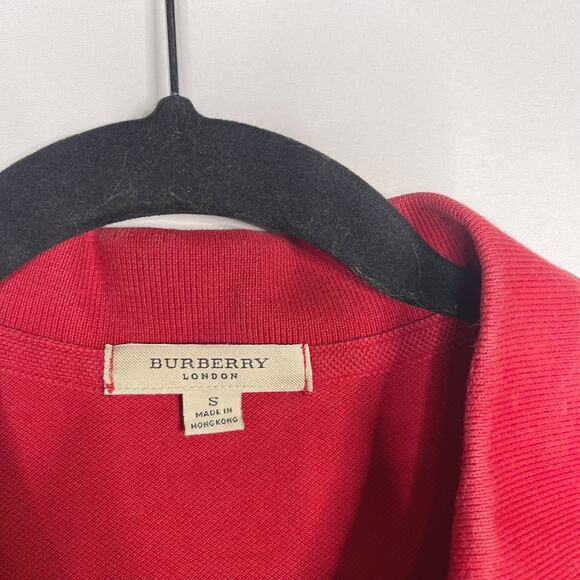 Burberry London Womens Small S Red Cotton Short Sleeve Polo Shirt Pique Nova - Picture 6 of 8